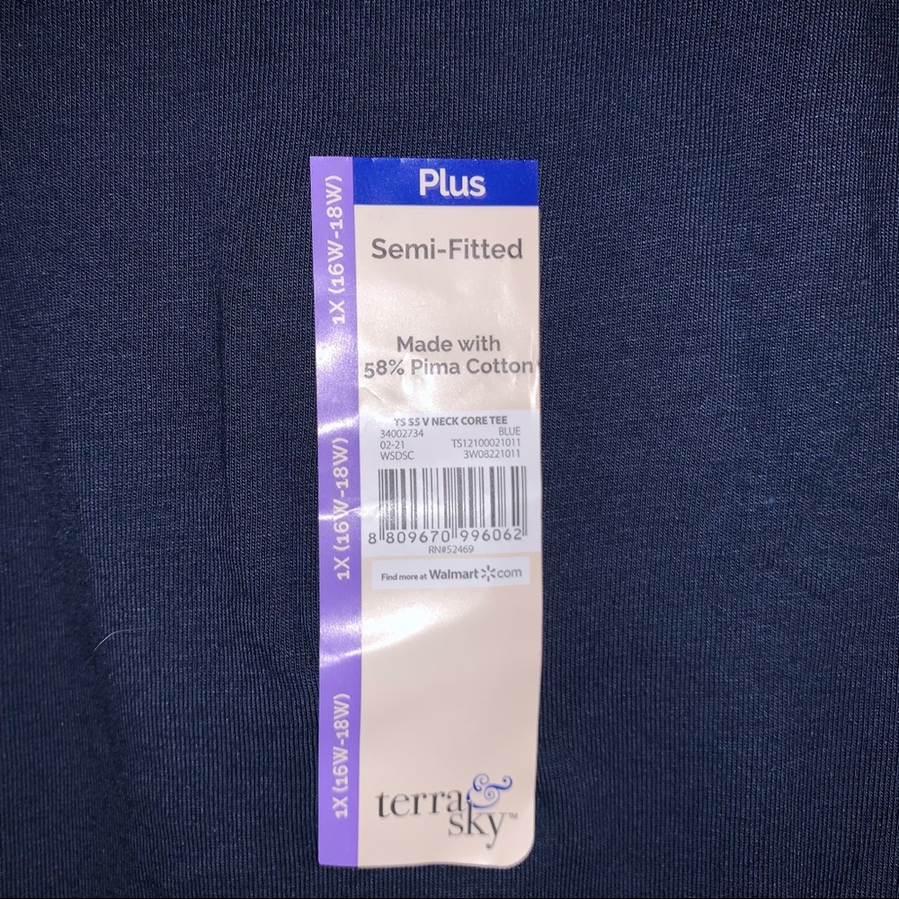 Terra & Sky 1X 16W 18W Blue V Neck Semi Fitted Tee - Picture 7 of 9